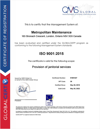 Metropolitan Maintenance Iso 9001 Registered